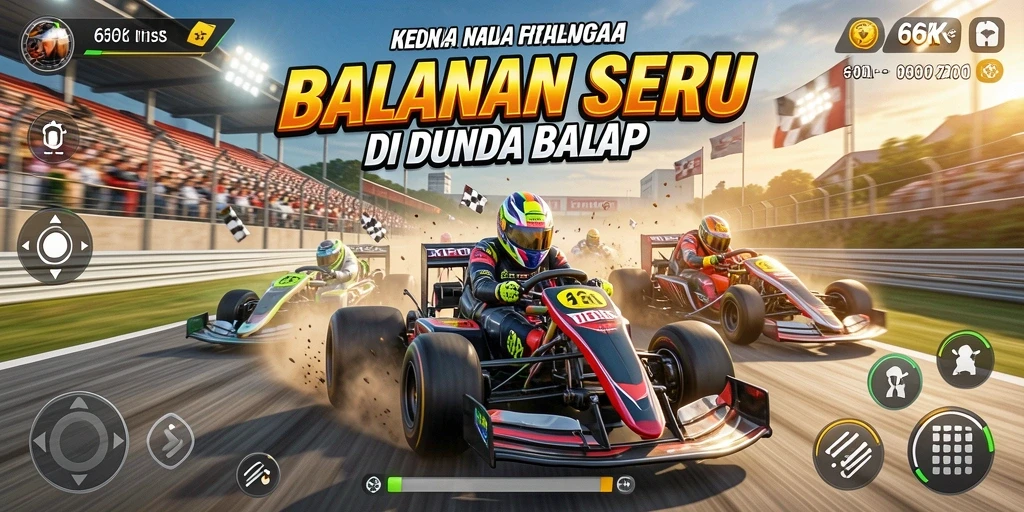 Screenshot gameplay 66K menampilkan balapan yang mendebarkan dan mobil yang beragam.
