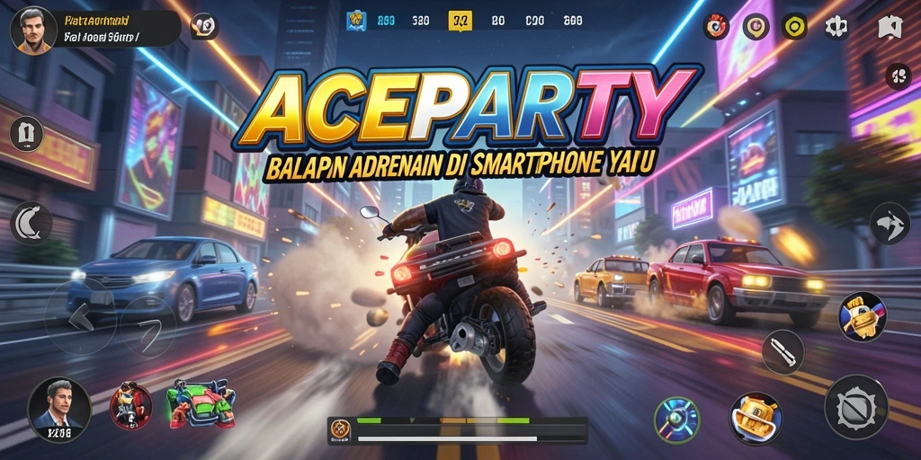 Screenshot menampilkan aksi balapan seru di ACEPARTY.
