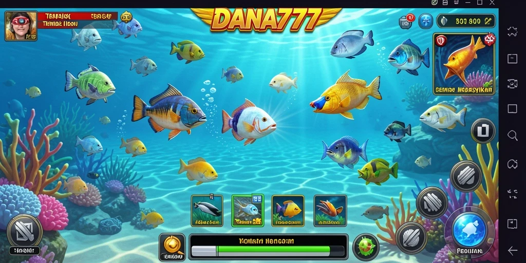 Screenshot utama DANA777 menampilkan aksi gameplay Tembak Ikan yang seru.