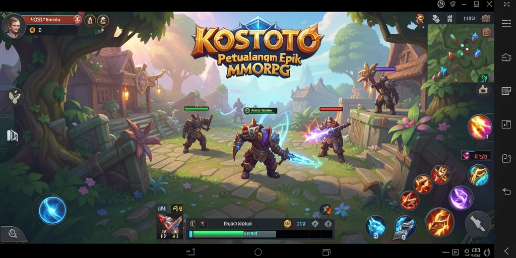 Screenshot KOSTOTO menampilkan aksi pertempuran seru di dunia MMORPG.