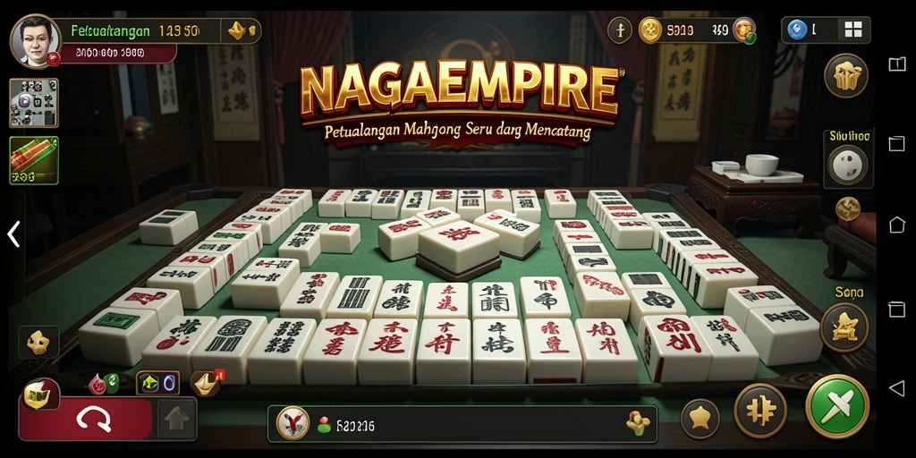Screenshot gameplay NAGAEMPIRE menampilkan aksi seru di Mahjong.