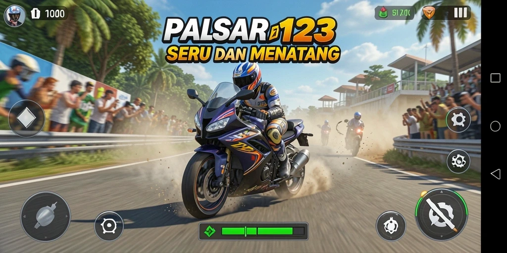 Tampilan gameplay balapan motor yang seru dan mendebarkan.