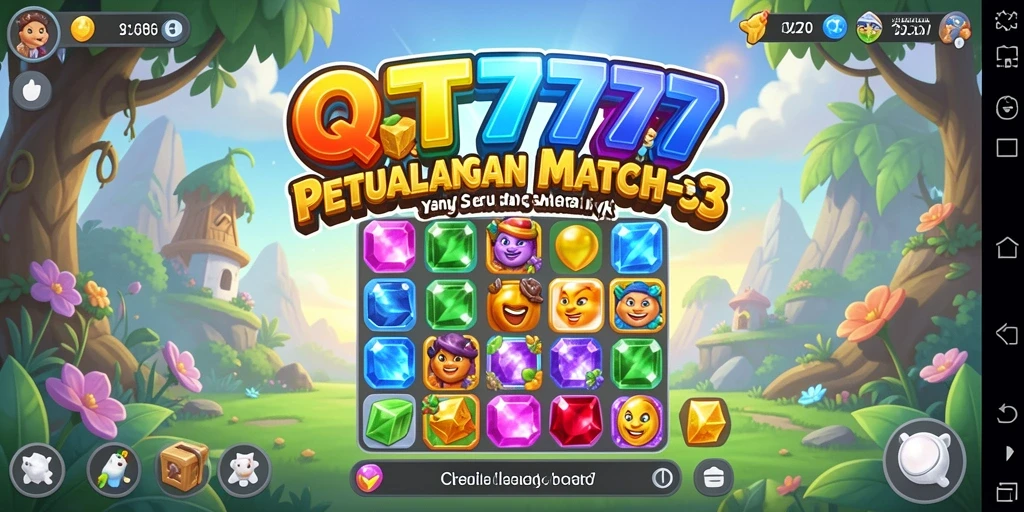 Screenshot QT777 menampilkan gameplay Match-3 yang seru dan penuh warna.