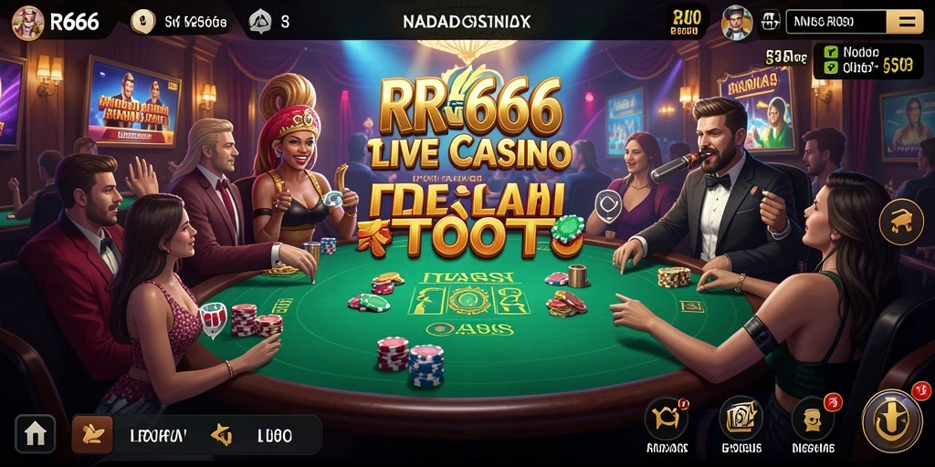 Screenshot gameplay RR666 menampilkan suasana Live Casino yang menyenangkan.