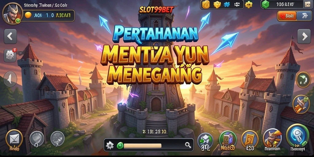 Tampilan permainan SLOT99BET dengan menara dan musuh yang intens.